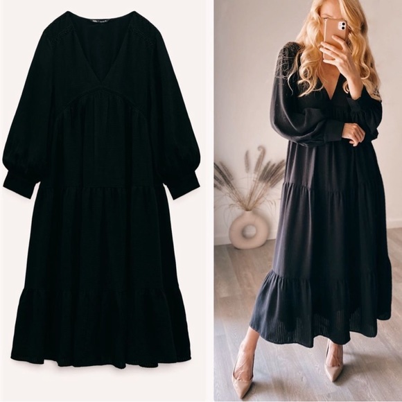 NWT Zara Boho Midi Tiered Dress - Picture 2 of 6